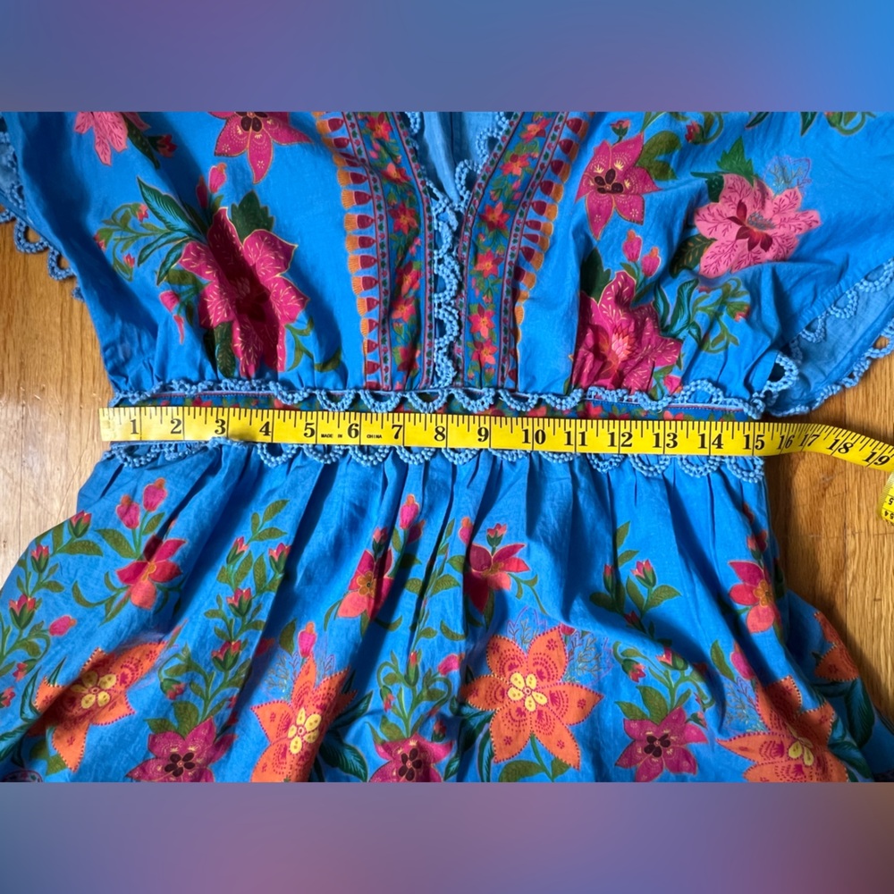 FARM Rio Blue and Pink Ruffled Tiered Midi Sundress M - Picture 11 of 13